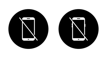 Naklejka premium No mobile phone icon on black circle. Turn off cellphone sign symbol