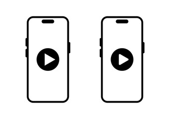 Play button on smartphone screen icon. Streaming video on mobile phone display sign symbol