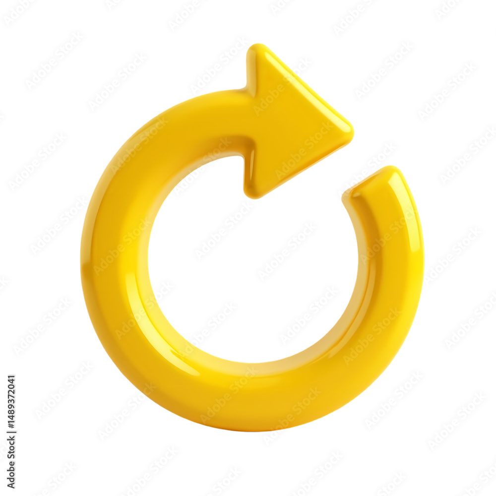 Poster a yellow circular arrow pointing upwards to the left on a plain black isolated background isolated o