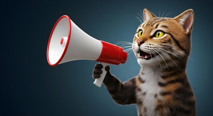 Cat Holding Megaphone with Enthusiastic Expression in High Quality
