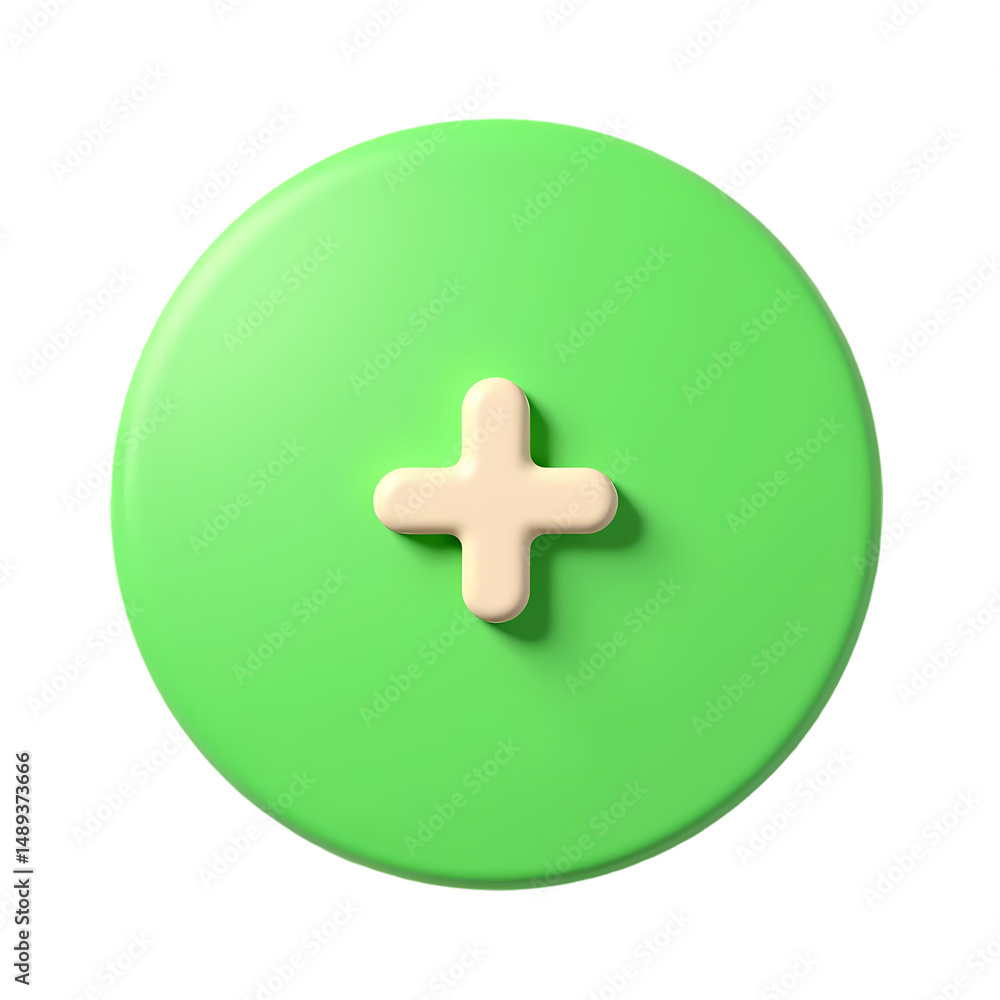Poster a simple green circle with a light beige plus sign in the middle isolated view isolated on transpare