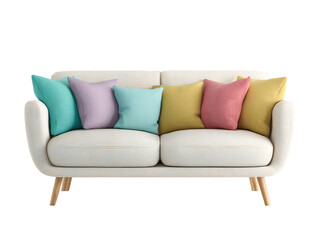 Fototapeta premium Beige Sofa with Pastel Pillows on Transparent Background, PNG