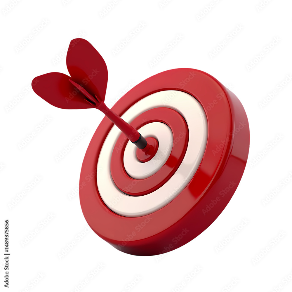 Poster a red and white bullseye target with a red dart in the center isolated background view isolated on t