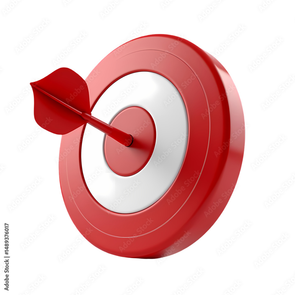 Poster a red and white target with a red arrow in the center close up view isolated on transparent backgrou