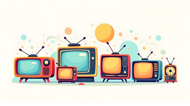 Colorful vintage television illustration. Retro design, perfect for nostalgic themes and technology backgrounds.