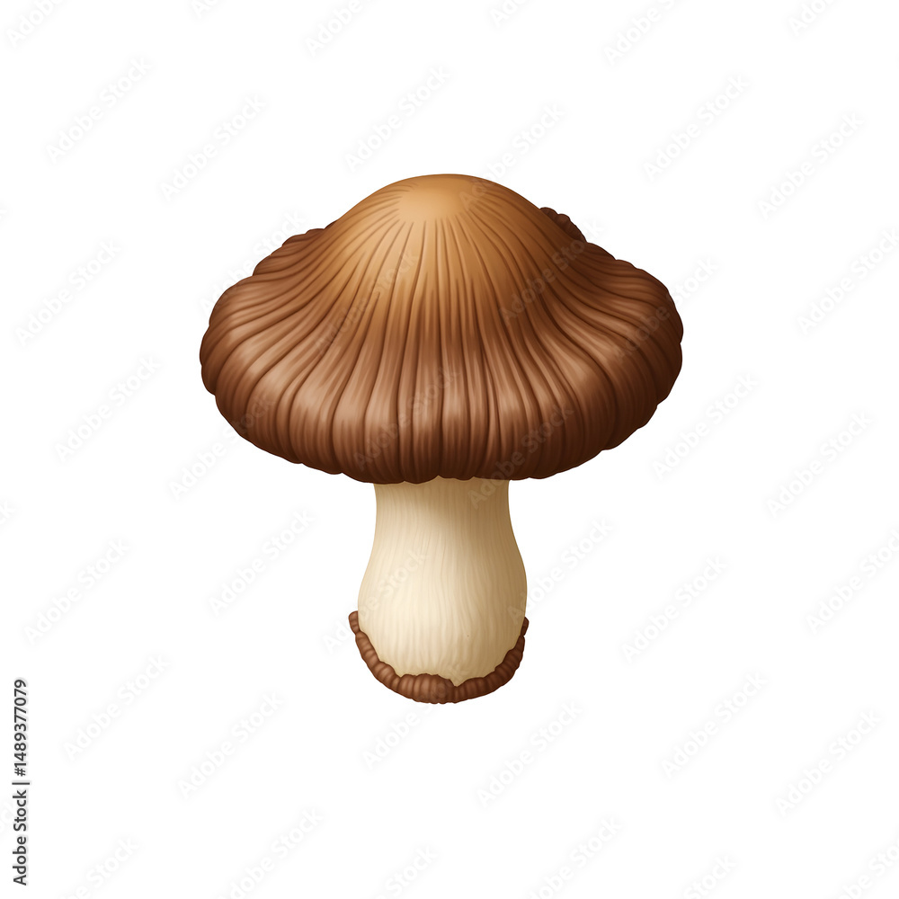 Poster highly detailed realistic depiction of a singular mushroom with light and shadow creating a sense of