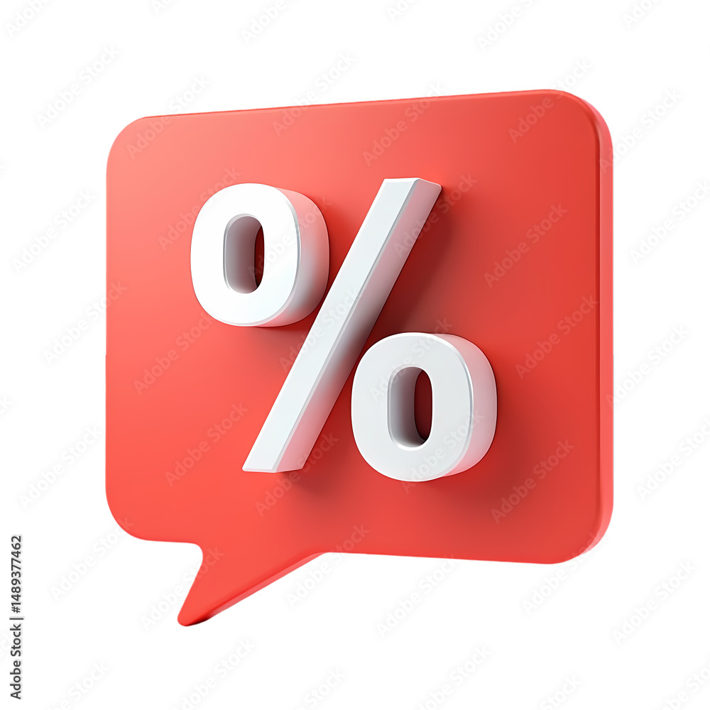 Poster a red speech bubble with a white percentage sign on it isolated studio shot isolated on transparent 