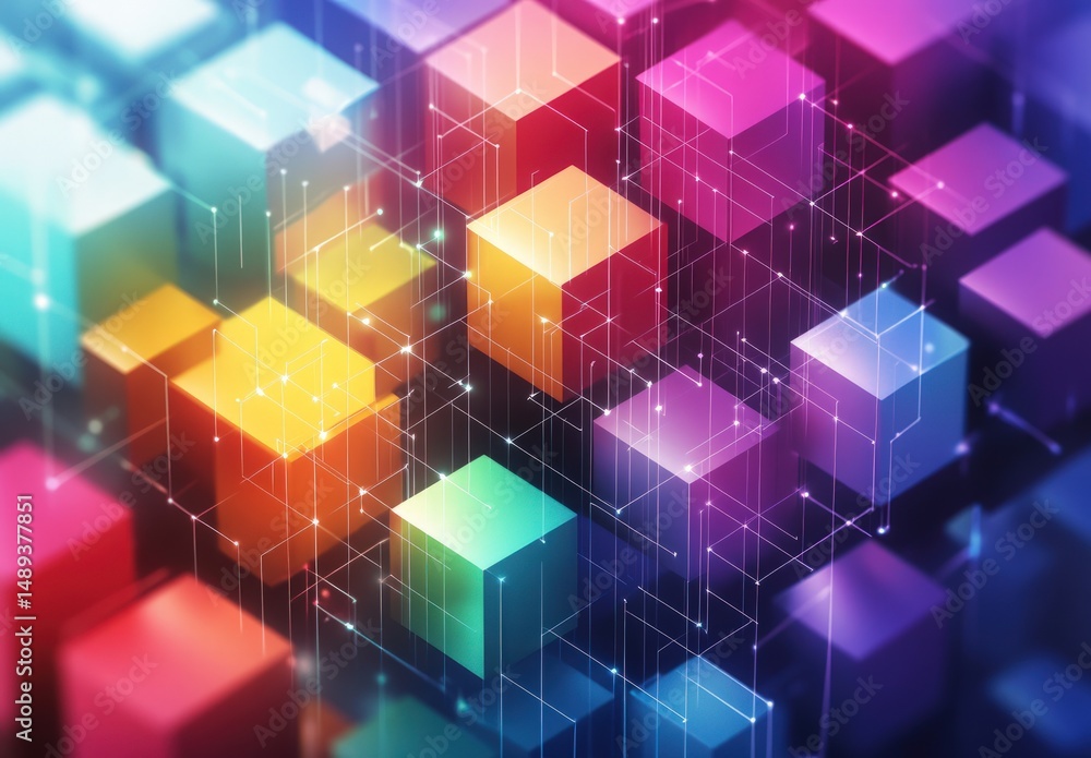 Poster vibrant abstract background with colorful 3d cubes and dynamic light effects for modern digital desi