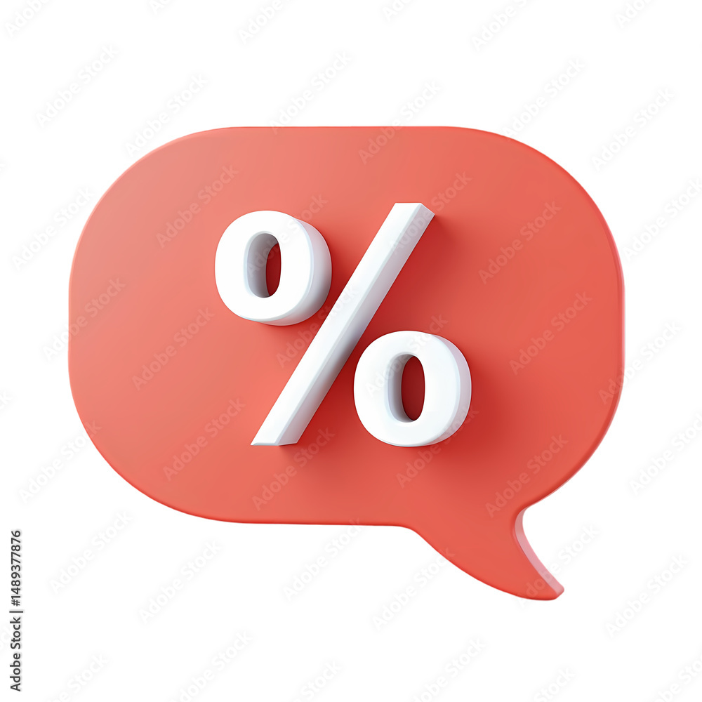 Poster a red speech bubble with a white percentage sign on it a black isolated background view isolated on 