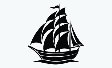Sailing ship silhouette, Sailing ship illustration, Vintage sailboat vector, Ocean ship graphic, Nautical vessel silhouette, Tall ship icon