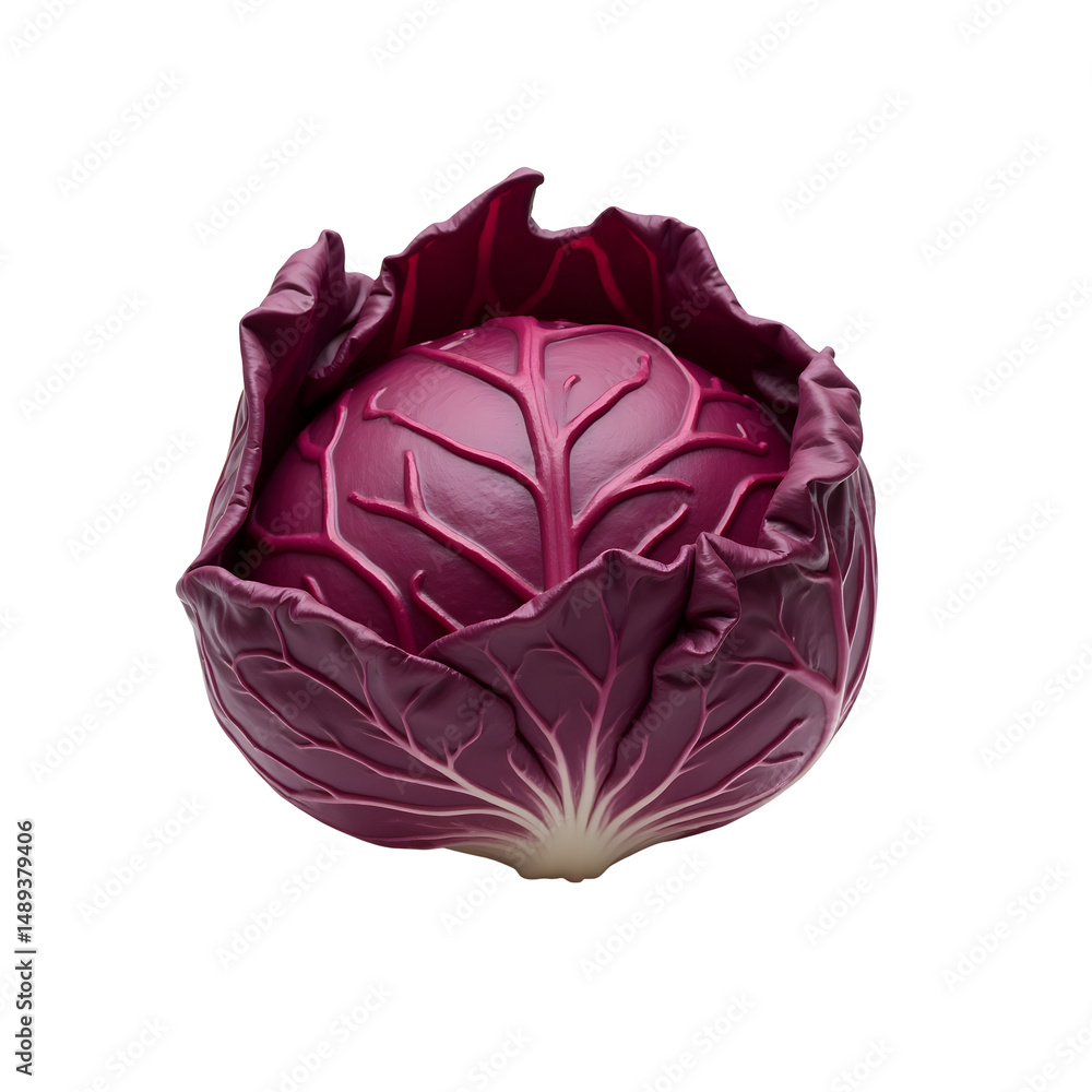 Poster highly detailed realistic illustration of a single red cabbage head showcasing its unique texture an