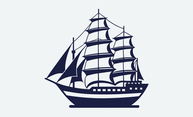 Sailing ship silhouette, Sailing ship illustration, Vintage sailboat vector, Ocean ship graphic, Nautical vessel silhouette, Tall ship icon