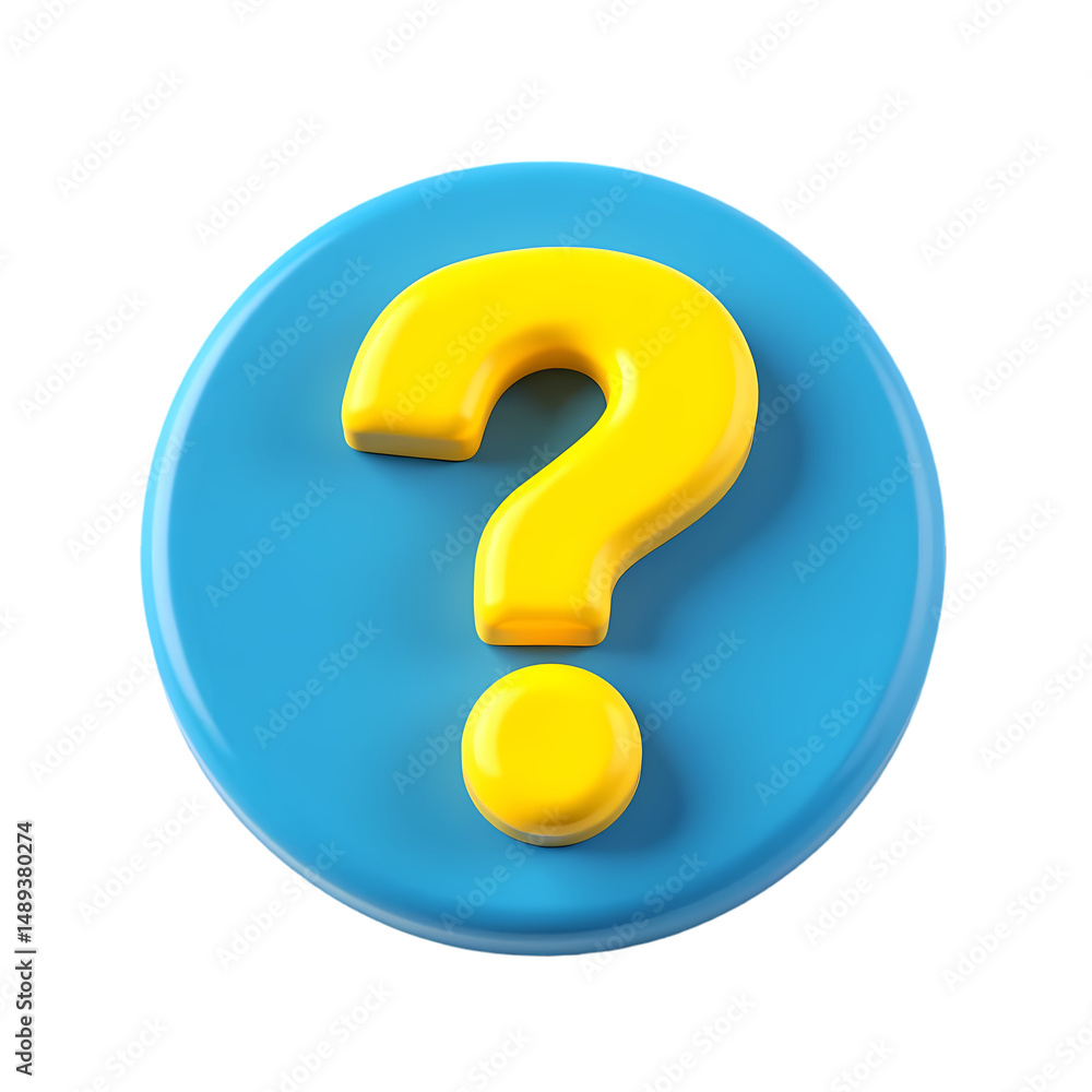 Poster a yellow question mark on a blue circular background asking about uncertainty and needing clarificat