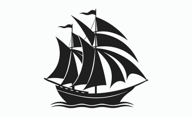 Sailing ship silhouette, Sailing ship illustration, Vintage sailboat vector, Ocean ship graphic, Nautical vessel silhouette, Tall ship icon