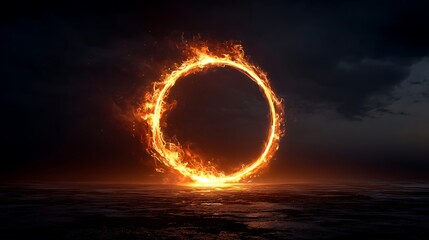 Mystical Fire Ring Gateway in a Dramatic Night Sky.Generative AI