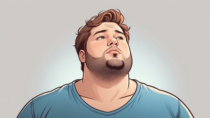 Plus size man Looking up with a dreamy, distant expression background