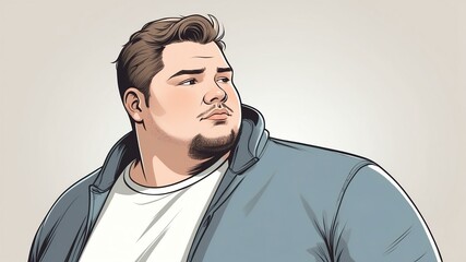 Plus size man Looking away with a neutral, serene expression background