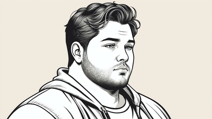 Plus size man Looking away with a neutral, serene expression background