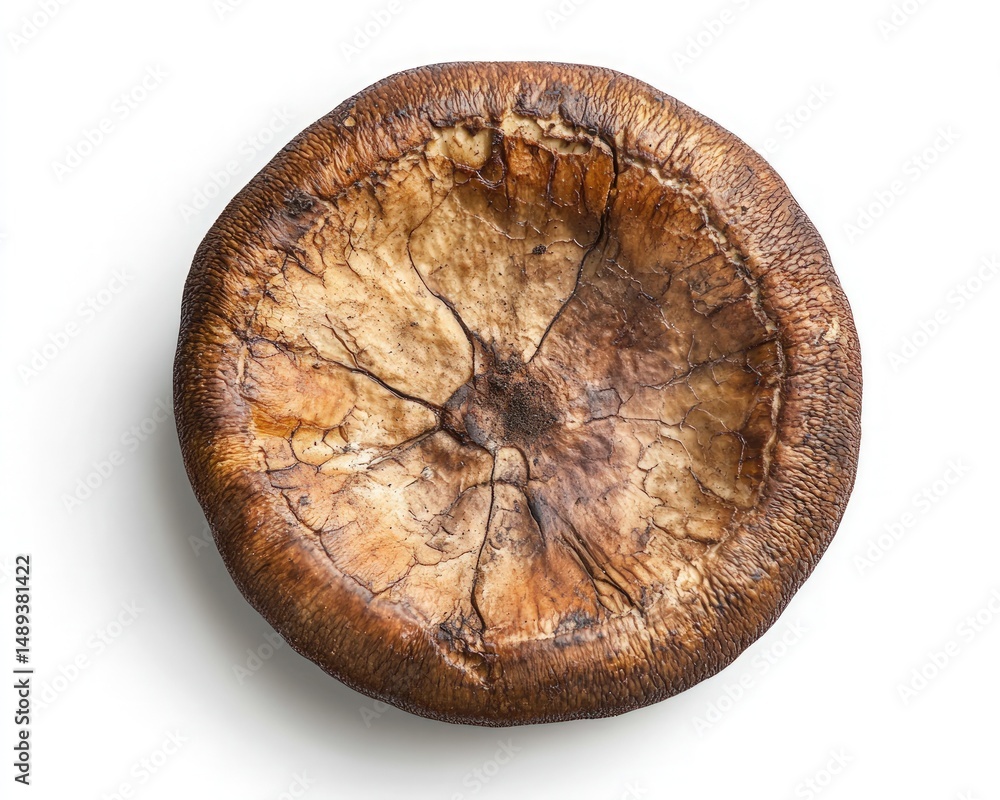 Poster detailed close-up of a dried mushroom with unique textures and natural patterns isolated on white ba