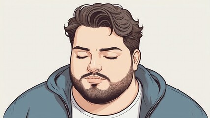 Plus size man Eyes half-closed with a relaxed, calm demeanor background