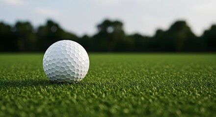 Obraz premium Realistic Golf Ball on Lush Green Grass in Soft Natural Light