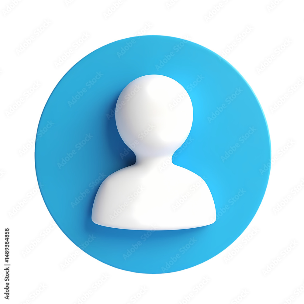 Poster a white faceless avatar on a blue circular background for user profile representation concept design