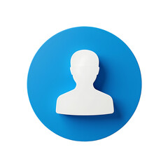 White silhouette of a person on a blue circle   in a simple graphic design isolated on transparent background
