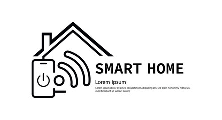 Smart Home Automation Icon Vector, Connected House Symbol, Wireless Control Graphic, IoT Home Outline, Mobile App Integration Illustration, Home Security & Energy Management UI Element