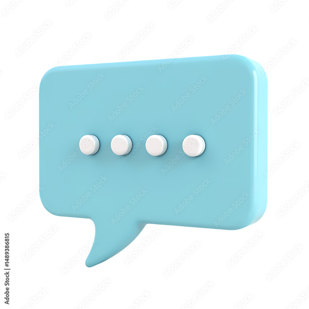 Poster a light blue speech bubble with four white circles indicating message pending on isolated on transpa