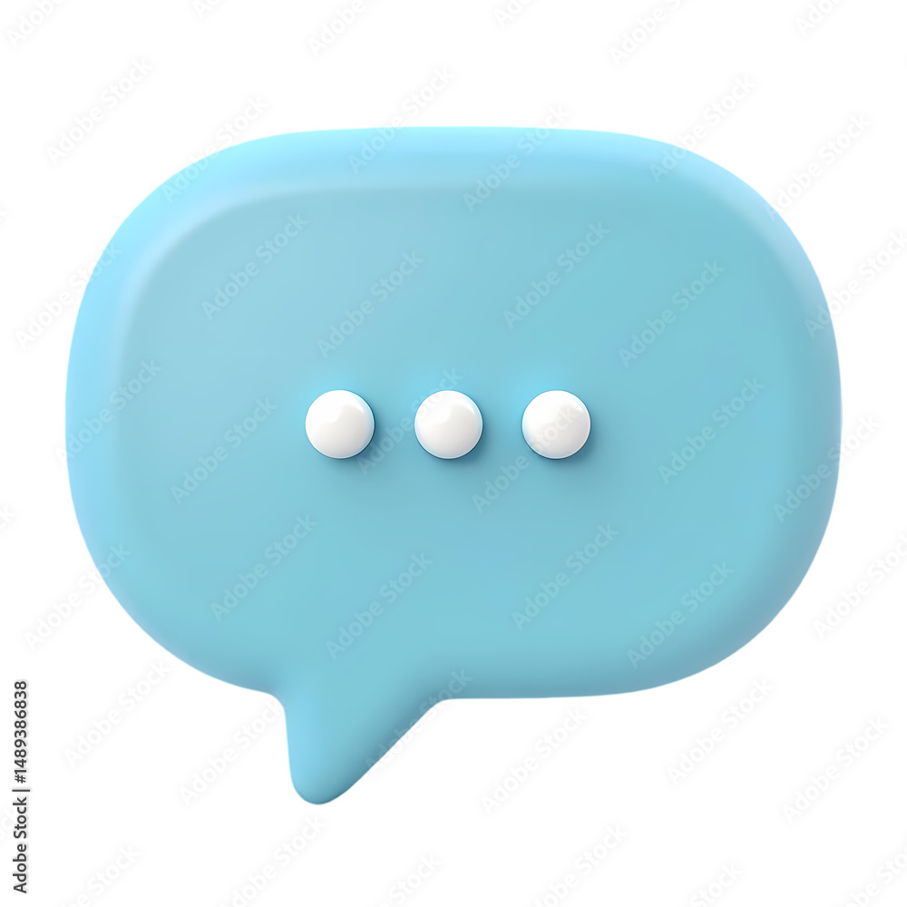 Poster a light blue speech bubble with three white dots indicating a message is loading isolated on transpa