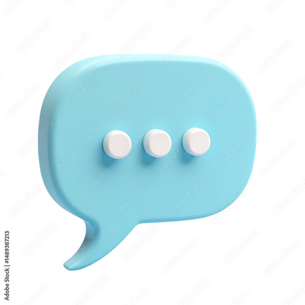 Poster a light blue speech bubble with three white dots indicating a message or conversation pending isolat