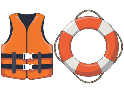Orange life jacket and rescue buoy equipment