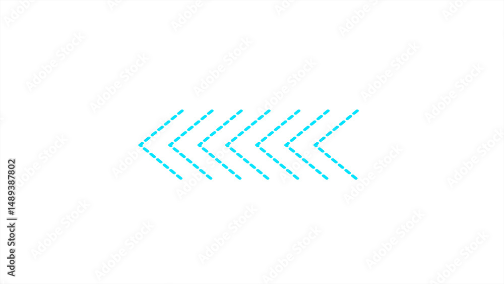 Poster bright blue color arrows pointing to the left. 3d rendering of arrow on a white background. flashing