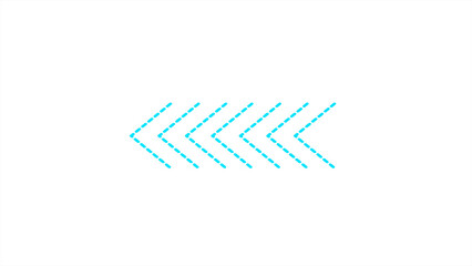 Bright blue color arrows pointing to the left. 3D rendering of arrow on a white background. Flashing direction indicators.