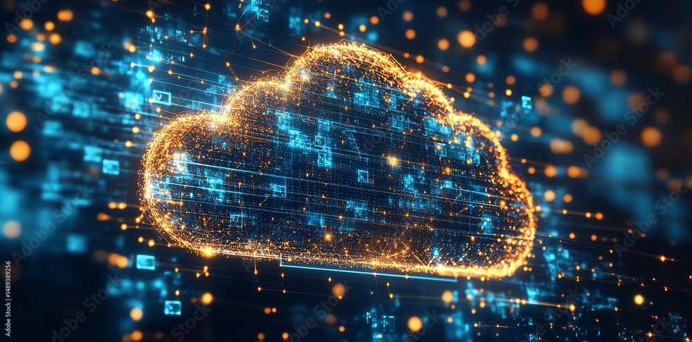 Poster Digital Cloud: Glowing Network of Data Points