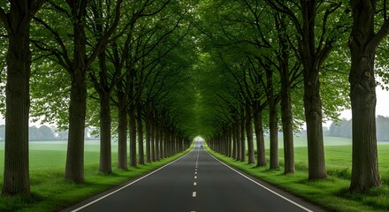 Obraz premium Treelined Road Vanishing Into the Distance Surrounded by Greenery