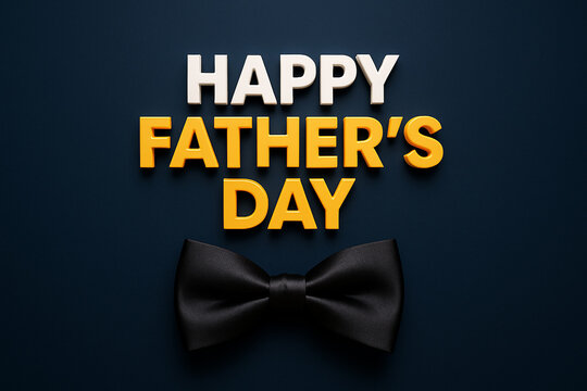 happy fathers day yellow text black bow tie on dark background elegant simple clean layout best dad love celebration