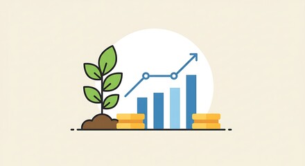 Sustainable Growth: Plant, Coins, and Rising Graph
