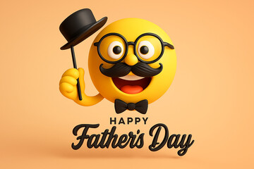 happy fathers day smiling face emoji with glasses mustache hat bowtie cheerful yellow background celebration fun joy
