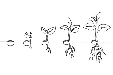 One line plant growth icon linear style illustration and minimalist vector
