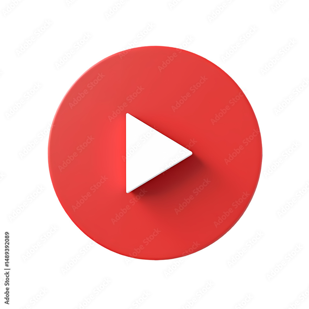 Poster a red circle with a white play button icon in the center on a solid centered view isolated on transp