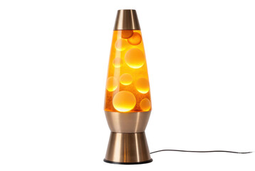 PNG Retro orange lava lamp with yellow glowing bubbles on black background