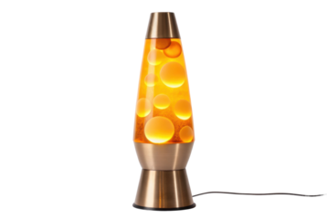 PNG Retro orange lava lamp with yellow glowing bubbles on black background