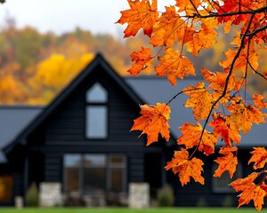 Autumn cabin in fall foliage