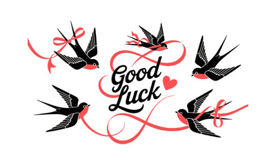 Modern vector illustration of black swallows flying in different directions, easily scalable and editable.