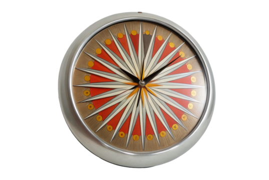 PNG Retro mid-century modern clock with geometric sunburst design