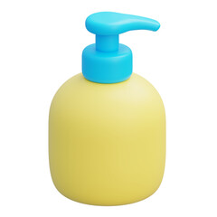 Soap dispenser rounded yellow body blue pump against a black box