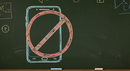 No Cellphone Drawing on Chalkboard Concept of Device Ban