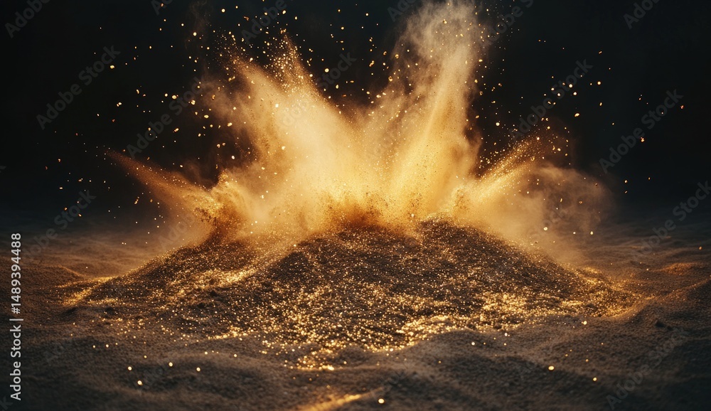 Aufkleber dynamic explosion of golden dust creating stunning visuals in dark background for creative projects