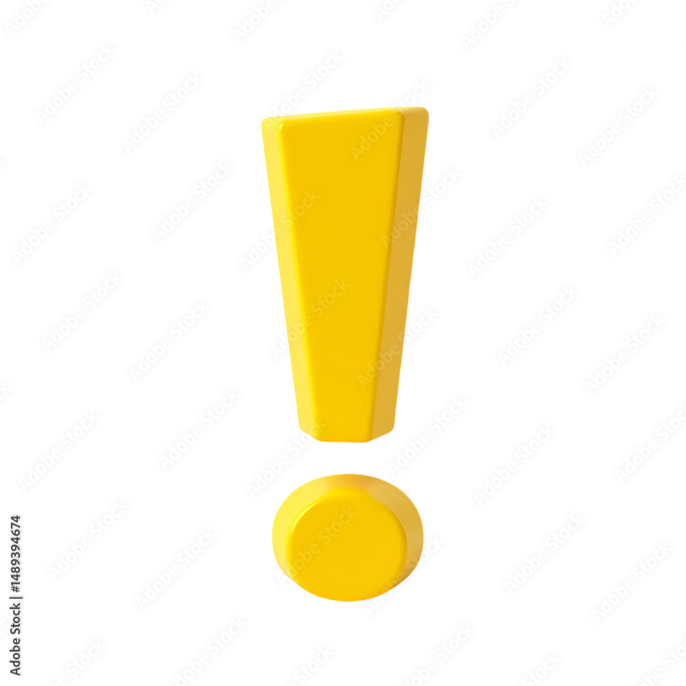 Poster isolated yellow exclamation mark representing a warning or important notice isolated on transparent 